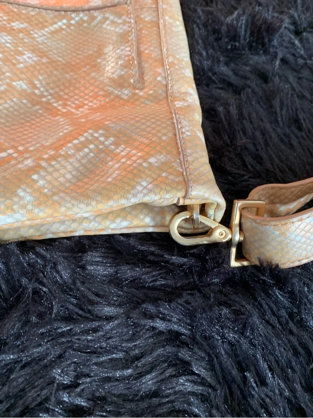 Hammitt Gold Snakeskin Crossbody with Red Zip Accent Large VIP